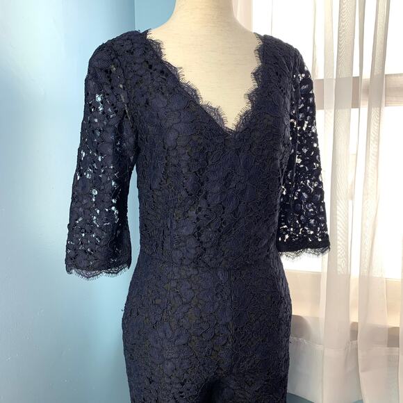 Anthropologie Elevenses Navy Lace Jumpsuit Size 2 - Picture 10 of 11